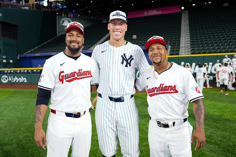 Emmanuel Clase, Aaron Judge and Jose Ramirez at the All-Star Game