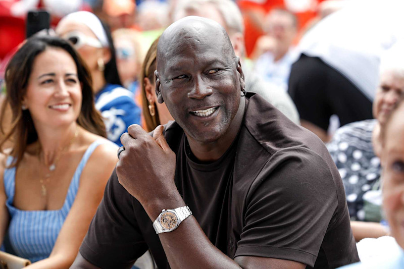 CANTON, OH - AUGUST 03: NBA Hall of Famer Michael Jordan attends the 2024 Pro Football Hall of Fame Enshrinement Ceremony at Tom Benson Hall Of Fame Stadium on August 03, 2024 in Canton, Ohio. (Photo by Don Juan Moore/Getty Images)