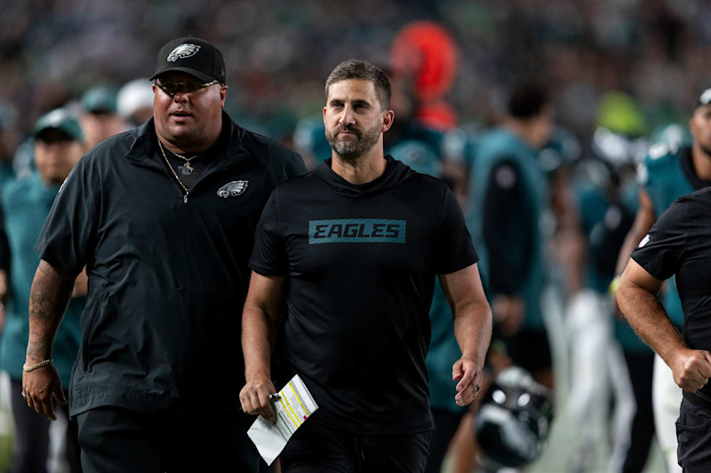 PHILADELPHIA, PENNSYLVANIA - SEPTEMBER 16: Head coach Nick Sirianni of the Philadelphia Eagles looks on during an NFL football game between the Philadelphia Eagles and the Atlanta Falcons at Lincoln Financial Field on September 16, 2024 in Philadelphia, Pennsylvania. (Photo by Michael Owens/Getty Images)