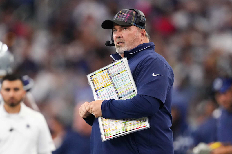 ARLINGTON, TEXAS - OCTOBER 13: Dallas Cowboys head coach Mike McCarthy looks on during the second quarter of a game against the Detroit Lions at AT&T Stadium on October 13, 2024 in Arlington, Texas. (Photo by Sam Hodde/Getty Images)