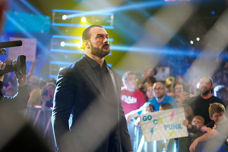 EVANSVILLE, INDIANA - SEPTEMBER 30: Drew McIntyre enters the arena to face off with CM Punk during Monday night RAW at Ford Center on September 30, 2024 in Evansville, Indiana.  (Photo by WWE/Getty Images)