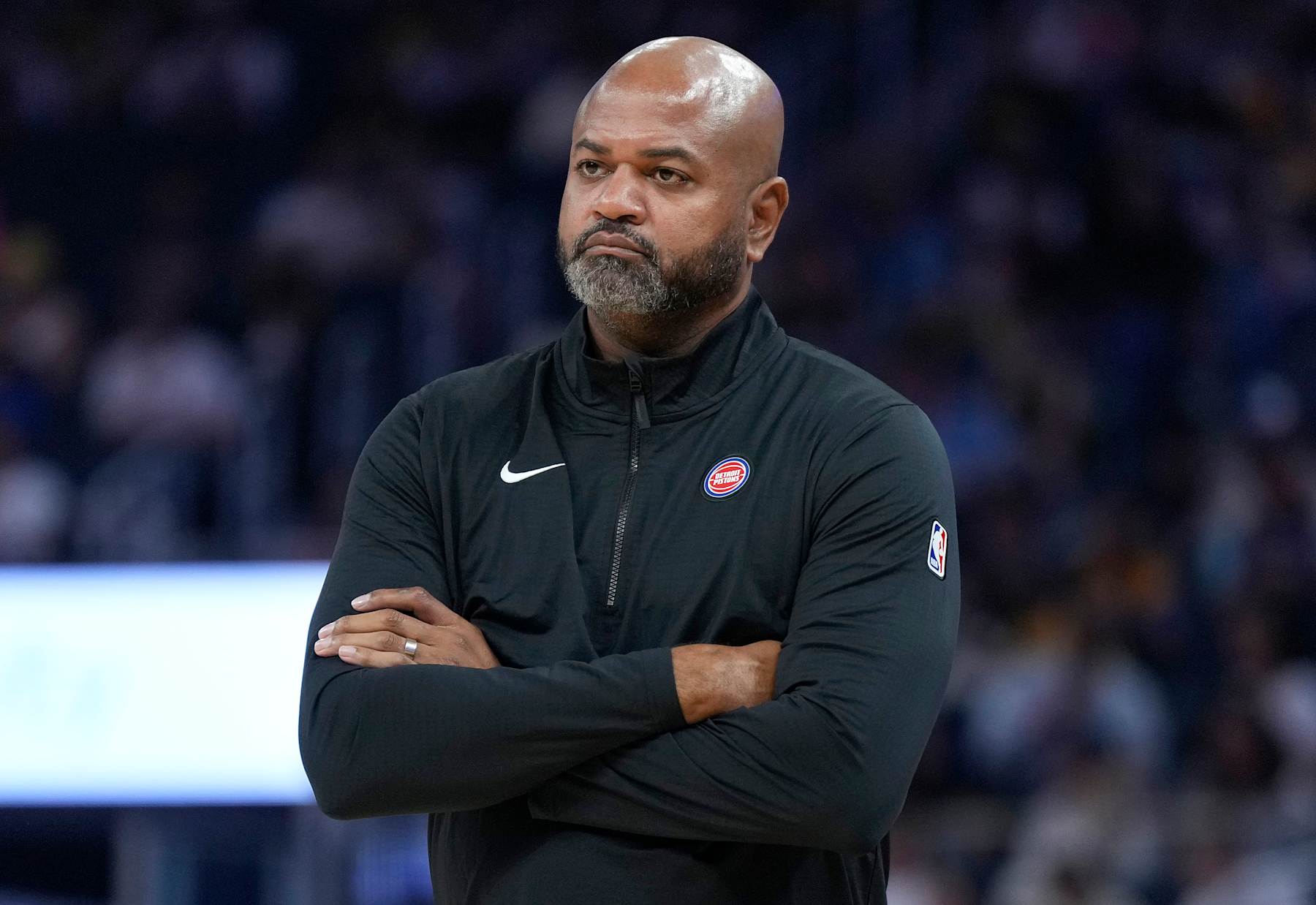 SAN FRANCISCO, CALIFORNIA - OCTOBER 13: Head coach J.B. Bickerstaff of the Detroit Pistons looks on against the Golden State Warriors during the first half of an NBA preseason game at Chase Center on October 13, 2024 in San Francisco, California. NOTE TO USER: User expressly acknowledges and agrees that, by downloading and or using this photograph, User is consenting to the terms and conditions of the Getty Images License Agreement. (Photo by Thearon W. Henderson/Getty Images)
