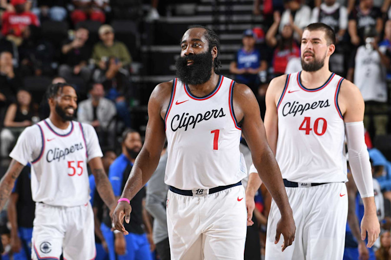 Derrick Jones Jr., James Harden and Ivica Zubac