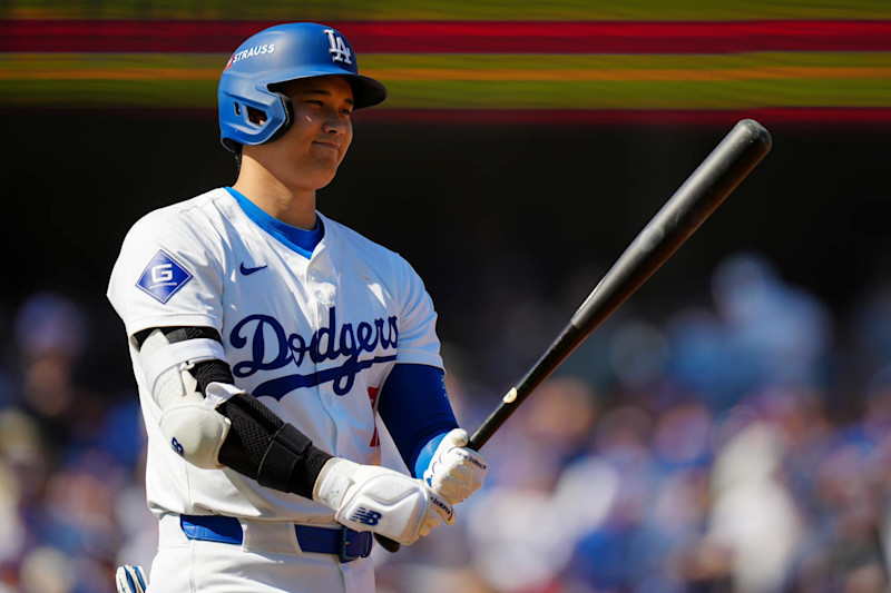 LOS ANGELES, CA - OCTOBER 14:   Shohei Ohtani #17 of the Los Angeles Dodgers prepares to bat in the first inning during Game 2 of the NLCS presented by loanDepot between the New York Mets and the Los Angeles Dodgers at Dodger Stadium on Monday, October 14, 2024 in Los Angeles, California. (Photo by Daniel Shirey/MLB Photos via Getty Images)