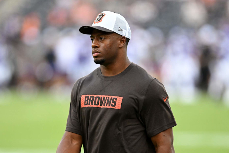 CLEVELAND, OHIO - AUGUST 17: Nick Chubb #24 of the Cleveland Browns looks on prior to a preseason game against the Minnesota Vikings at Cleveland Browns Stadium on August 17, 2024 in Cleveland, Ohio. (Photo by Nick Cammett/Diamond Images via Getty Images)