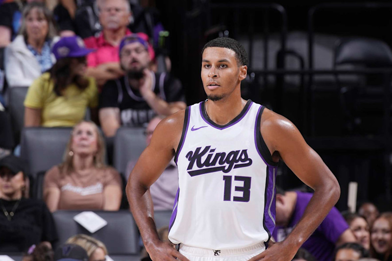 SACRAMENTO, CA - OCTOBER 13: Keegan Murray #13 of the Sacramento Kings looks on during the game against the Portland Trail Blazers during a NBA preseason game on October 13, 2024 at Golden 1 Center in Sacramento, California. NOTE TO USER: User expressly acknowledges and agrees that, by downloading and or using this photograph, User is consenting to the terms and conditions of the Getty Images Agreement. Mandatory Copyright Notice: Copyright 2024 NBAE (Photo by Rocky Widner/NBAE via Getty Images)