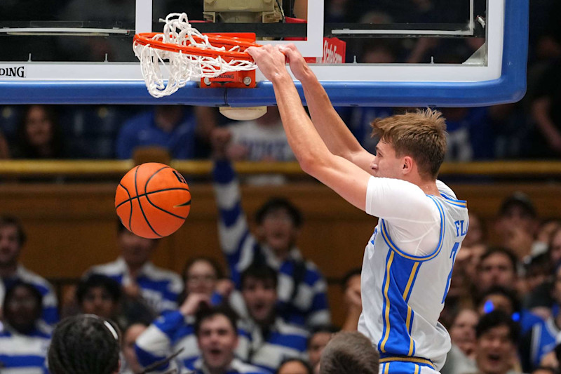 DURHAM, NORTH CAROLINA - NOVEMBER 08: Cooper Flagg #2 of the Duke Blue Devils dunks against the Army Black Knights during the first half of the game at Cameron Indoor Stadium on November 08, 2024 in Durham, North Carolina. (Photo by Grant Halverson/Getty Images)