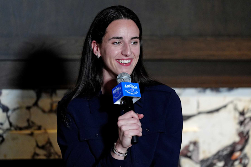 BELLEAIR, FL - NOVEMBER 12: Indiana Fever guard Caitlin Clark speaks at a press conference held on November 12, 2024, before the LPGA The ANNIKA driven by Gainbridge at Pelican Golf Club in Belleair, Florida. (Photo by Brian Spurlock/Icon Sportswire via Getty Images)