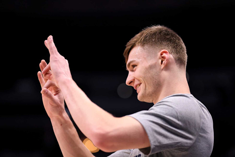 DENVER, COLORADO - NOVEMBER 10: Christian Braun #0 of the Denver Nuggets warms up before the game against the Dallas Mavericks at Ball Arena on November 10, 2024 in Denver, Colorado. NOTE TO USER: User expressly acknowledges and agrees that, by downloading and/or using this Photograph, user is consenting to the terms and conditions of the Getty Images License Agreement. (Photo by Tyler Schank/Clarkson Creative/Getty Images)