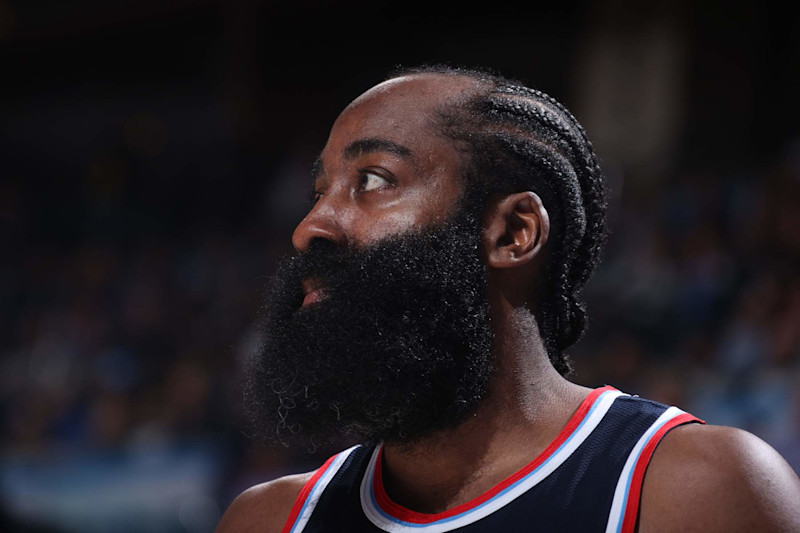 OKLAHOMA CITY, OK - NOVEMBER 11: James Harden #1 of the LA Clippers looks on during the game against the Oklahoma City Thunder on November 11, 2024 at Paycom Center in Oklahoma City, Oklahoma. NOTE TO USER: User expressly acknowledges and agrees that, by downloading and or using this photograph, User is consenting to the terms and conditions of the Getty Images License Agreement. Mandatory Copyright Notice: Copyright 2024 NBAE (Photo by Nathaniel S. Butler/NBAE via Getty Images)