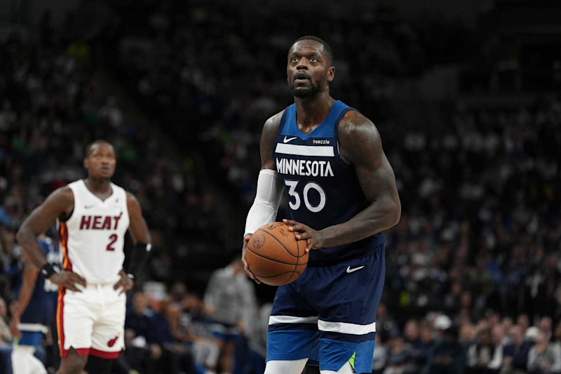 MINNEAPOLIS, MN -  NOVEMBER 10:  Julius Randle #30 of the Minnesota Timberwolves shoots a free throw during the game against the Miami Heat on November 10, 2024 at Target Center in Minneapolis, Minnesota. NOTE TO USER: User expressly acknowledges and agrees that, by downloading and or using this Photograph, user is consenting to the terms and conditions of the Getty Images License Agreement. Mandatory Copyright Notice: Copyright 2024 NBAE (Photo by Jordan Johnson/NBAE via Getty Images)