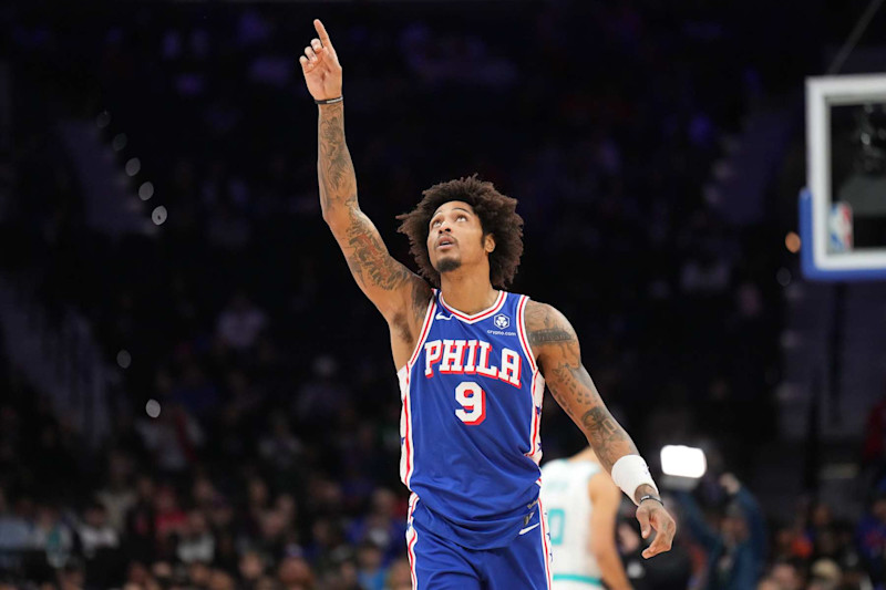 PHILADELPHIA, PA - NOVEMBER 10: Kelly Oubre Jr. #9 of the Philadelphia 76ers looks on during the game against the Charlotte Hornets on November 10, 2024 at the Wells Fargo Center in Philadelphia, Pennsylvania NOTE TO USER: User expressly acknowledges and agrees that, by downloading and/or using this Photograph, user is consenting to the terms and conditions of the Getty Images License Agreement. Mandatory Copyright Notice: Copyright 2024 NBAE (Photo by Jesse D. Garrabrant/NBAE via Getty Images)