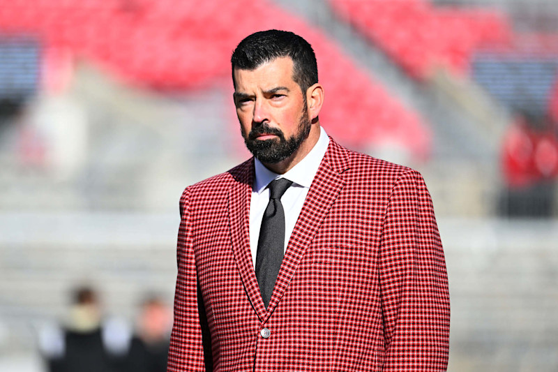 COLUMBUS, OHIO - NOVEMBER 09: Head coach Ryan Day of the Ohio State Buckeyes enters Ohio Stadium prior to a game against the Purdue Boilermakers on November 09, 2024 in Columbus, Ohio. (Photo by Ben Jackson/Getty Images)