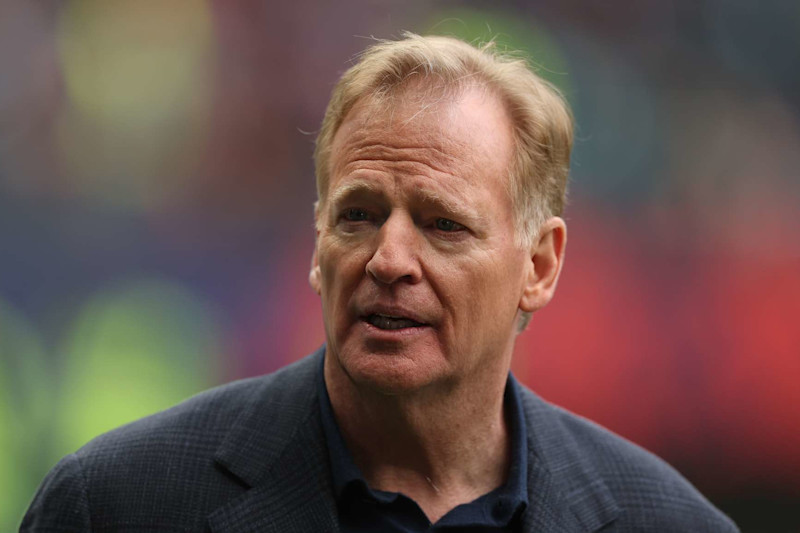 LONDON, ENGLAND - OCTOBER 13: Roger Goodell, Commissioner of the NFL looks on prior to the NFL match between Jacksonville Jaguars and Chicago Bears at Tottenham Hotspur Stadium on October 13, 2024 in London, England. (Photo by Richard Heathcote/Getty Images)