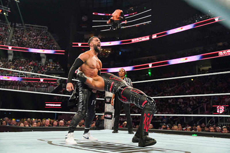 ATLANTA, GEORGIA - OCTOBER 5: Finn Balor in action against Damian Priest during Bad Blood at State Farm Arena on October 5, 2024 in Atlanta, Georgia.  (Photo by WWE/Getty Images)