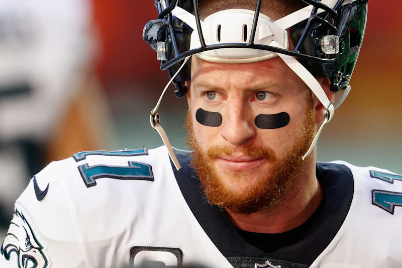 GLENDALE, ARIZONA - DECEMBER 20: Quarterback Carson Wentz #11 of the Philadelphia Eagles warms up before the NFL game against the Arizona Cardinals at State Farm Stadium on December 20, 2020 in Glendale, Arizona. The Cardinals defeated the Eagles 33-26. (Photo by Christian Petersen/Getty Images)