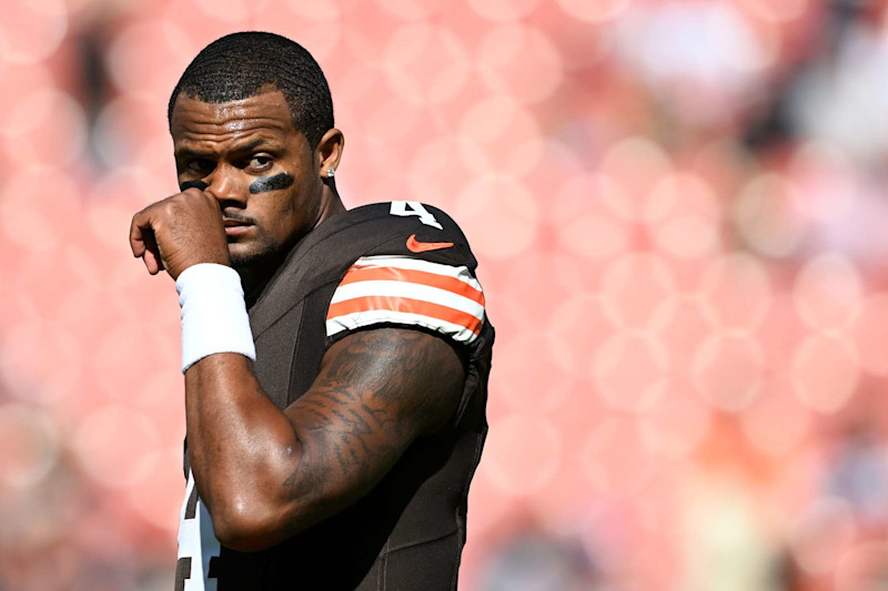 CLEVELAND, OHIO - OCTOBER 20: Deshaun Watson #4 of the Cleveland Browns looks on prior to a game against the Cincinnati Bengals at Huntington Bank Field on October 20, 2024 in Cleveland, Ohio. (Photo by Nick Cammett/Diamond Images via Getty Images)