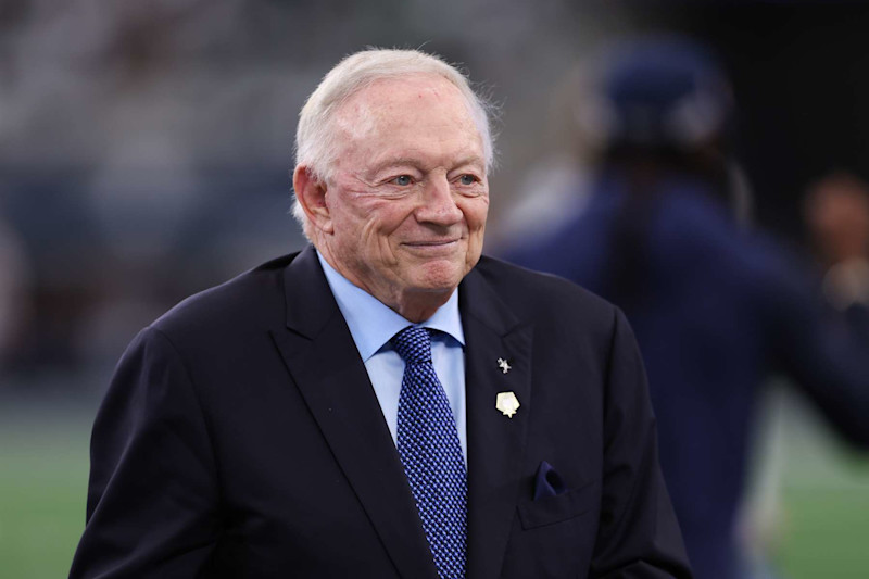 ARLINGTON, TEXAS - NOVEMBER 10: Dallas Cowboys owner Jerry Jones walks the field prior to the game against the Philadelphia Eagles at AT&T Stadium on November 10, 2024 in Arlington, Texas. (Photo by Sam Hodde/Getty Images)