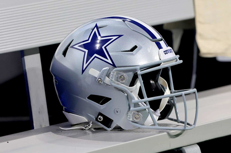 ATLANTA, GA - NOVEMBER 03: A Dallas Cowboys helmet on the bench during the Sunday afternoon NFL game between the Atlanta Falcons and the Dallas Cowboys on November 3, 2024 at the Mercedes-Benz Stadium in Atlanta, Georgia.   (Photo by David J. Griffin/Icon Sportswire via Getty Images)