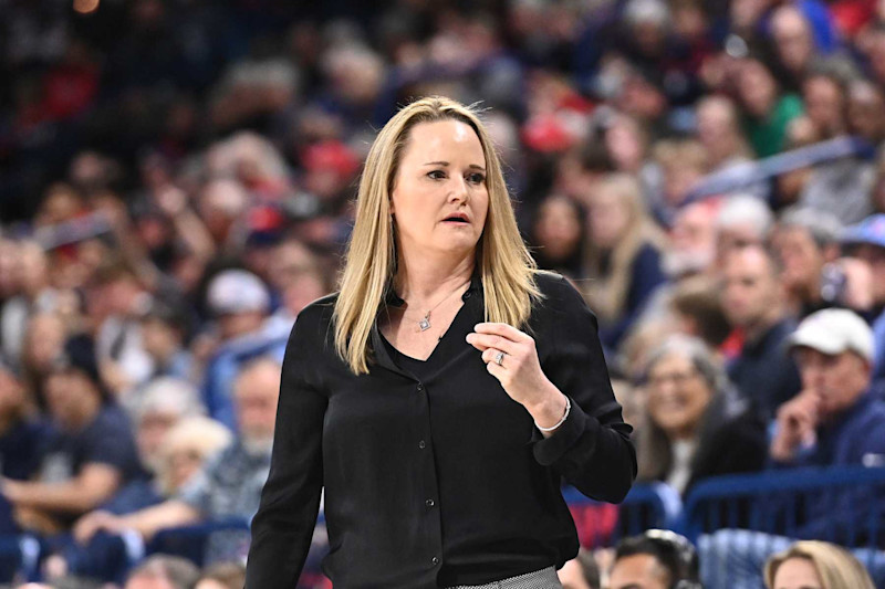 SPOKANE, WASHINGTON - MARCH 25: Head coach Lynne Roberts of the Utah Utes looks on during the game against the Gonzaga Bulldogs during the second round of the 2024 NCAA Women's Basketball Tournament held at McCarthey Athletic Center on March 25, 2024 in Spokane, Washington. (Photo by Myk Crawford/NCAA Photos via Getty Images)