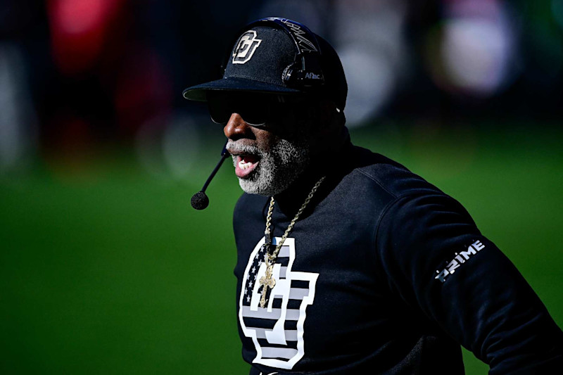 BOULDER, CO - NOVEMBER 16:  Head coach Deion Sanders of the Colorado Buffaloes walks along the sideline in a game against the Utah Utes at Folsom Field on November 16, 2024 in Boulder, Colorado. (Photo by Dustin Bradford/Getty Images)