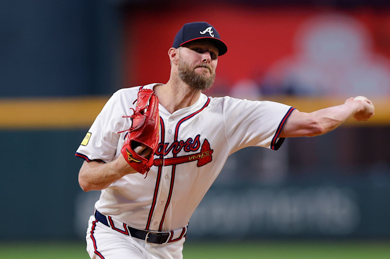 ATLANTA, GEORGIA - SEPTEMBER 3: Chris Sale #51 of the Atlanta Braves throws a warm up pitch prior to the start of the fourth inning against the Colorado Rockies at Truist Park on September 3, 2024 in Atlanta, Georgia. (Photo by Todd Kirkland/Getty Images)