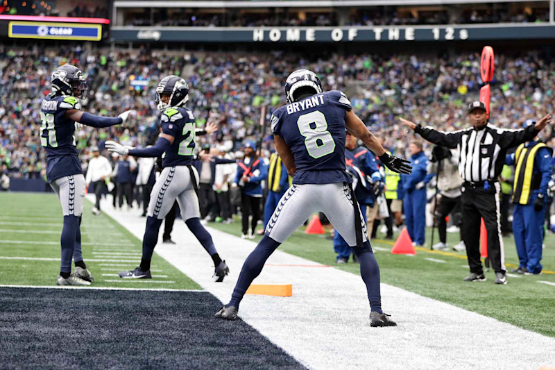 SEATTLE, WASHINGTON - NOVEMBER 24: Coby Bryant #8 of the Seattle Seahawks reacts to a play during the game against the Arizona Cardinals during the second quarter at Lumen Field on November 24, 2024 in Seattle, Washington. (Photo by Rio Giancarlo/Getty Images)