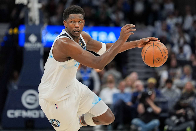 MINNEAPOLIS, MN -  NOVEMBER 27:  Anthony Edwards #5 of the Minnesota Timberwolves dribbles the ball during the game against the Sacramento Kings on November 27, 2024 at Target Center in Minneapolis, Minnesota. NOTE TO USER: User expressly acknowledges and agrees that, by downloading and or using this Photograph, user is consenting to the terms and conditions of the Getty Images License Agreement. Mandatory Copyright Notice: Copyright 2024 NBAE (Photo by Jordan Johnson/NBAE via Getty Images)