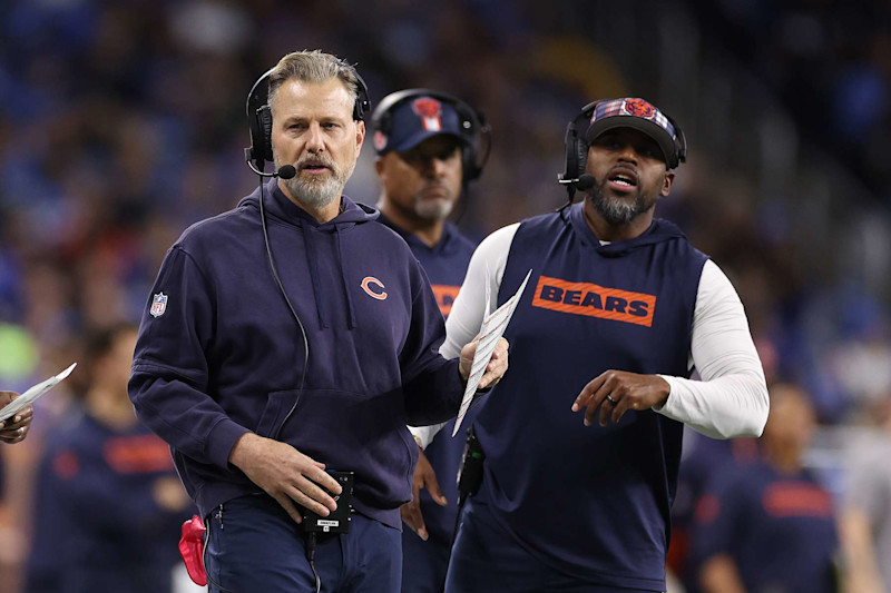 DETROIT, MICHIGAN - NOVEMBER 28: Head coach Matt Eberflus of the Chicago Bears looks on during the second quarter against the Detroit Lions at Ford Field on November 28, 2024 in Detroit, Michigan. (Photo by Mike Mulholland/Getty Images)