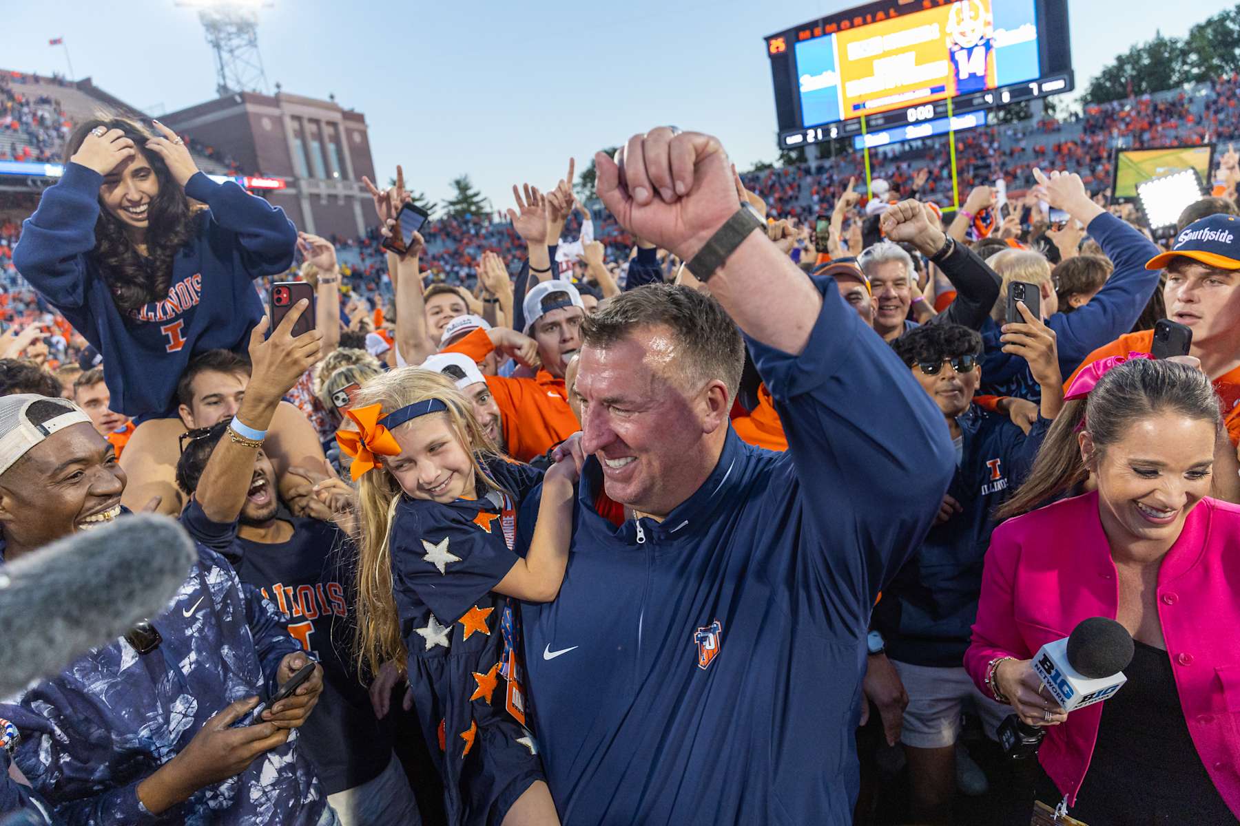 CHAMPAIGN, ILLINOIS - OCTOBER 19: Head coach Bret Bielema of the Illinois Fighting Illini is seen following the game against the Michigan Wolverines at Memorial Stadium on October 19, 2024 in Champaign, Illinois. (Photo by Michael Hickey/Getty Images)