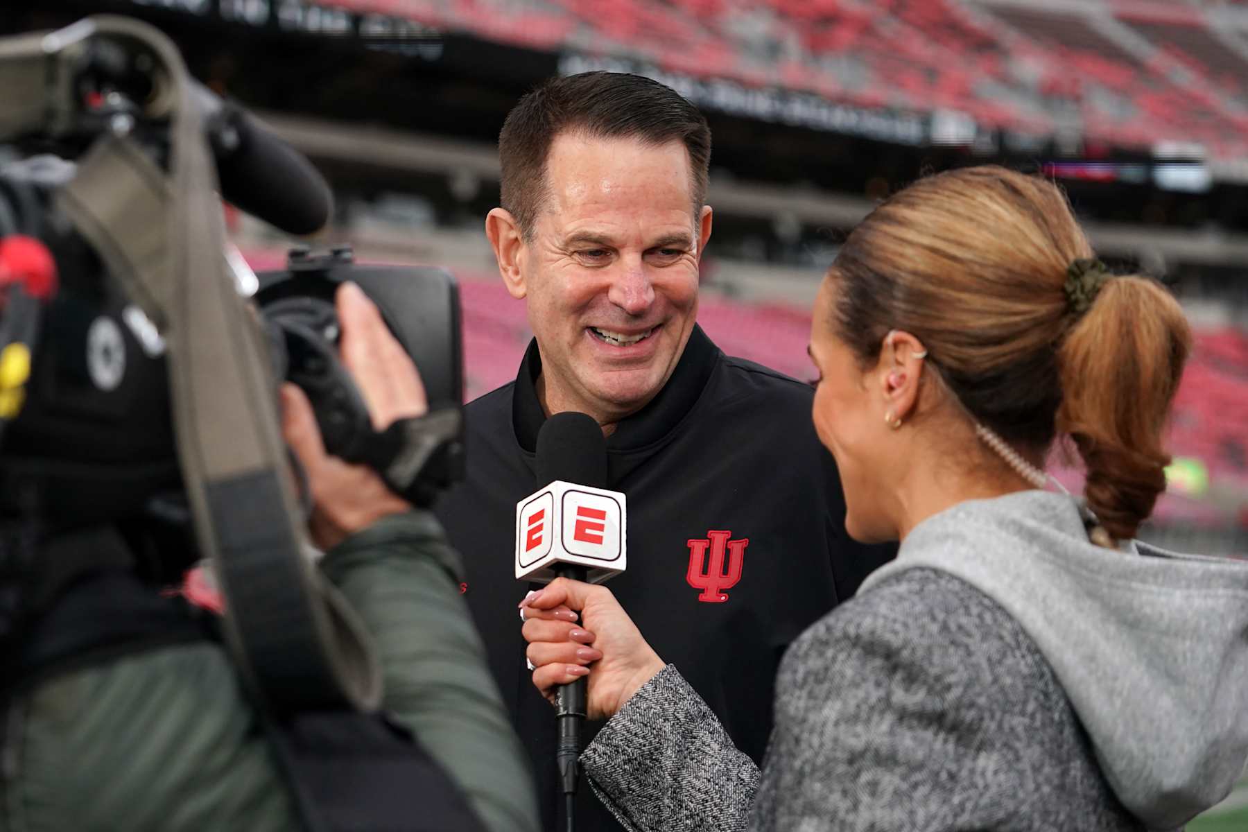 COLUMBUS, OHIO - NOVEMBER 23: Head coach Curt Cignetti of the Indiana Hoosiers speaks to the media before the game against the Ohio State Buckeyes at Ohio Stadium on November 23, 2024 in Columbus, Ohio. (Photo by Jason Mowry/Getty Images)