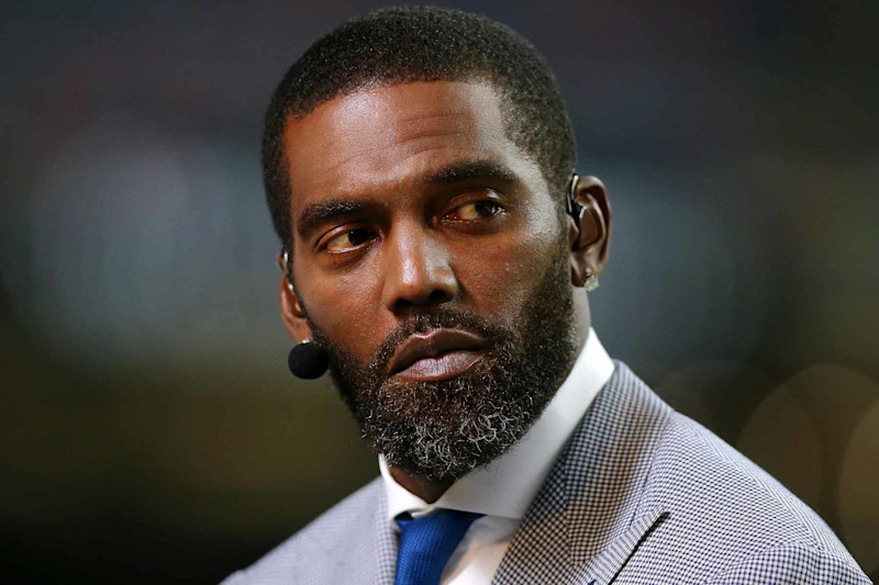 NEW ORLEANS, LOUISIANA - SEPTEMBER 09: ESPN analyst Randy Moss reacts during a game between the New Orleans Saints and the Houston Texans at the Mercedes Benz Superdome on September 09, 2019 in New Orleans, Louisiana. (Photo by Jonathan Bachman/Getty Images)