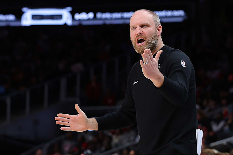 ATLANTA, GEORGIA - DECEMBER 21:  Head coach Taylor Jenkins of the Memphis Grizzlies reacts against the Atlanta Hawks during the third quarter at State Farm Arena on December 21, 2024 in Atlanta, Georgia.  NOTE TO USER: User expressly acknowledges and agrees that, by downloading and/or using this photograph, user is consenting to the terms and conditions of the Getty Images License Agreement.  (Photo by Kevin C. Cox/Getty Images)