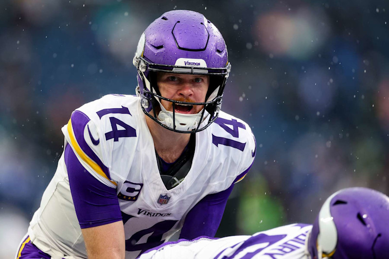 SEATTLE, WASHINGTON - DECEMBER 22: Sam Darnold #14 of the Minnesota Vikings warms up before the game against the Seattle Seahawks at Lumen Field on December 22, 2024 in Seattle, Washington. (Photo by Steph Chambers/Getty Images)