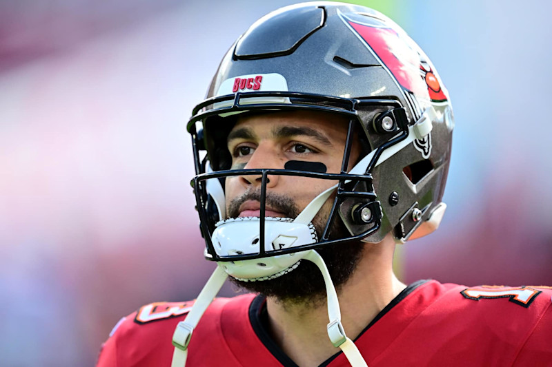 TAMPA, FLORIDA - DECEMBER 29: Mike Evans #13 of the Tampa Bay Buccaneers looks on during warmups before the game against the Carolina Panthers  at Raymond James Stadium on December 29, 2024 in Tampa, Florida. (Photo by Julio Aguilar/Getty Images)