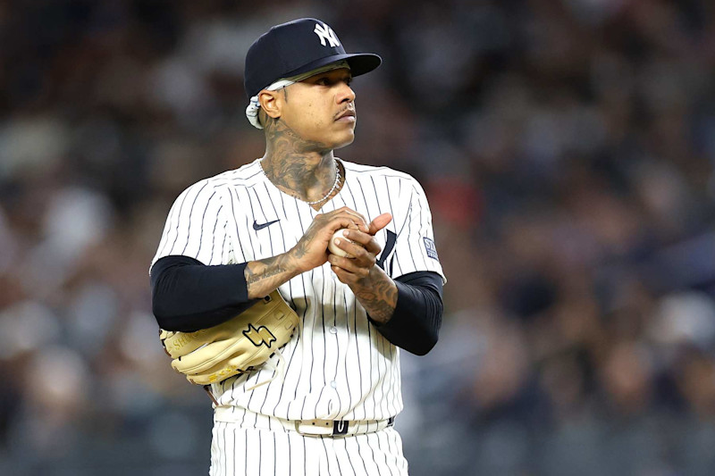 NEW YORK, NEW YORK - SEPTEMBER 25: Marcus Stroman #0 of the New York Yankees reacts against the Baltimore Orioles during the first inning at Yankee Stadium on September 25, 2024 in the Bronx borough of New York City. (Photo by Luke Hales/Getty Images)