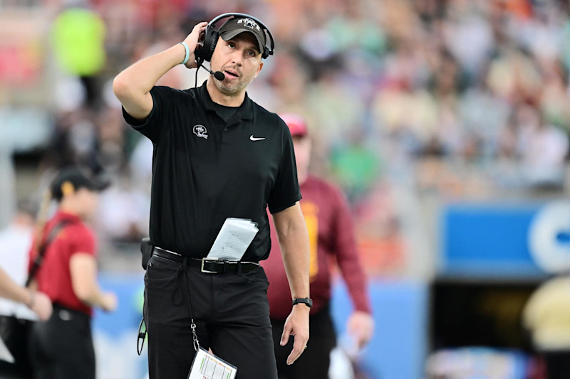 ORLANDO, FLORIDA - DECEMBER 28: Head coach Matt Campbell of the Iowa State Cyclones reacts in the second quarter of the 2024 Pop-Tarts Bowl against the Miami Hurricanes at Camping World Stadium on December 28, 2024 in Orlando, Florida. (Photo by Julio Aguilar/Getty Images)