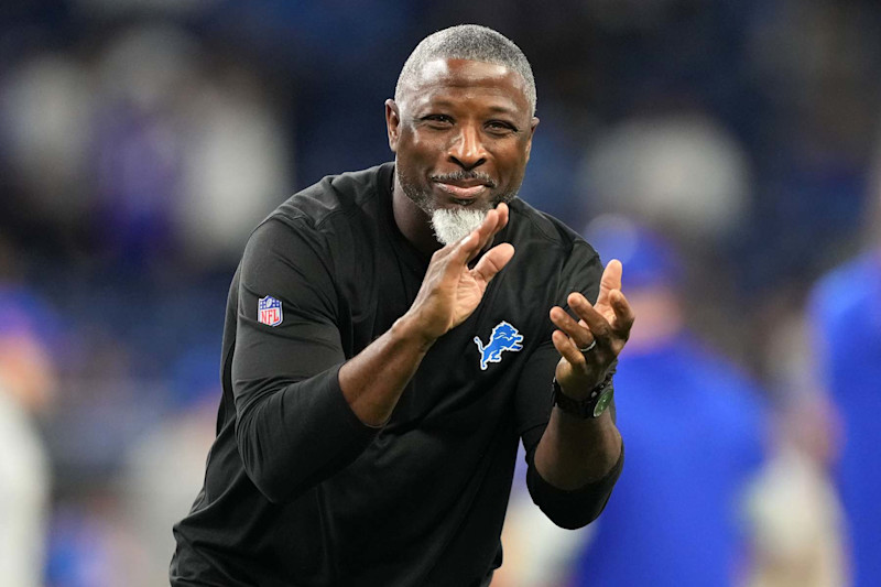 DETROIT, MICHIGAN - DECEMBER 15: Aaron Glenn, defensive coordinator for the Detroit Lions is seen during warmups before the game against the Buffalo Bills at Ford Field on December 15, 2024 in Detroit, Michigan. (Photo by Nic Antaya/Getty Images)