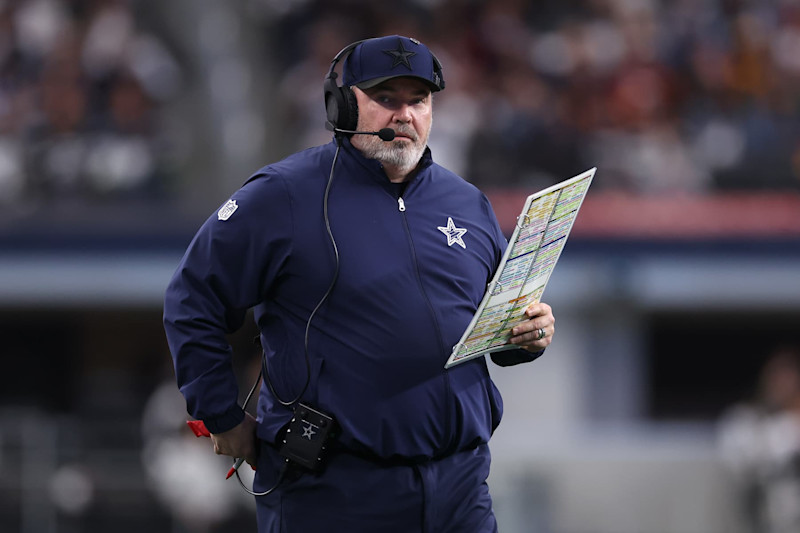 ARLINGTON, TEXAS - JANUARY 05: Dallas Cowboys head coach Mike McCarthy looks on during the fourth quarter against the Washington Commanders at AT&T Stadium on January 05, 2025 in Arlington, Texas. (Photo by Sam Hodde/Getty Images)