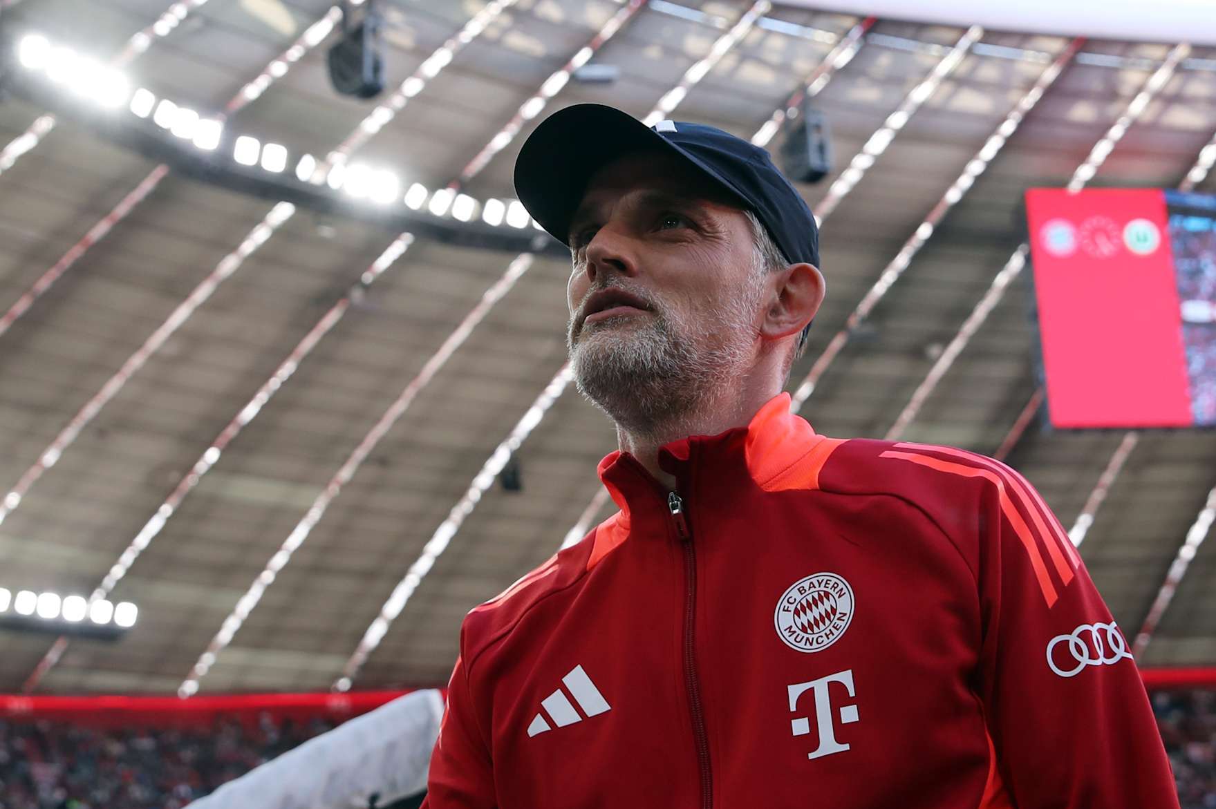 MUNICH, GERMANY - MAY 12: Thomas Tuchel head coach of FC Bayern Muenchen prior the match between FC Bayern München and VfL Wolfsburg at Allianz Arena on May 12, 2024 in Munich, Germany. (Photo by Christina Pahnke - sampics/Corbis via Getty Images)