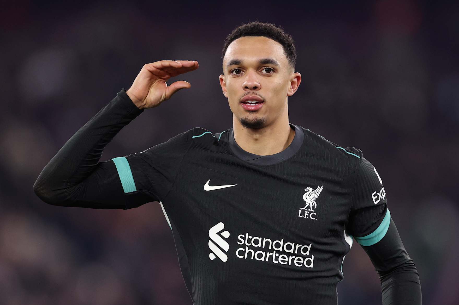 LONDON, ENGLAND - DECEMBER 29: Trent Alexander-Arnold of Liverpool celebrates scoring his team's fourth goal during the Premier League match between West Ham United FC and Liverpool FC at London Stadium on December 29, 2024 in London, England. (Photo by Julian Finney/Getty Images)