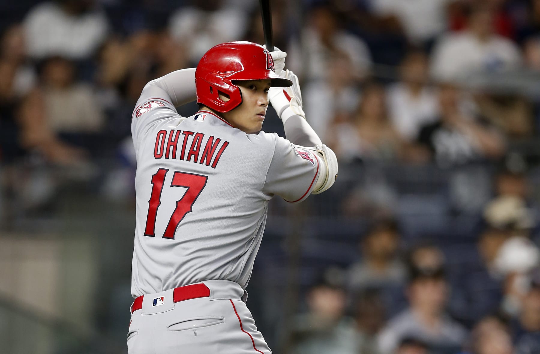 NEW YORK, NEW YORK - MAY 31: (NEW YORK DAILIES OUT) Shohei Ohtani #17 of the Los Angeles Angels prepares to bat against the New York Yankees at Yankee Stadium on May 31, 2022 in New York City. The Yankees defeated the Angels 9-1. (Photo by Jim McIsaac/Getty Images)