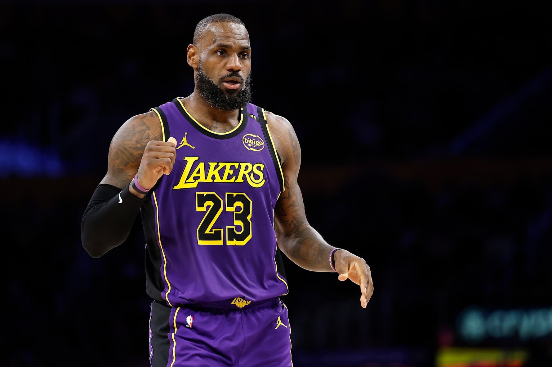 LOS ANGELES, CALIFORNIA - JANUARY 21:  LeBron James #23 of the Los Angeles Lakers in the first half at Crypto.com Arena on January 21, 2025 in Los Angeles, California.  NOTE TO USER: User expressly acknowledges and agrees that, by downloading and or using this photograph, User is consenting to the terms and conditions of the Getty Images License Agreement.  (Photo by Ronald Martinez/Getty Images)