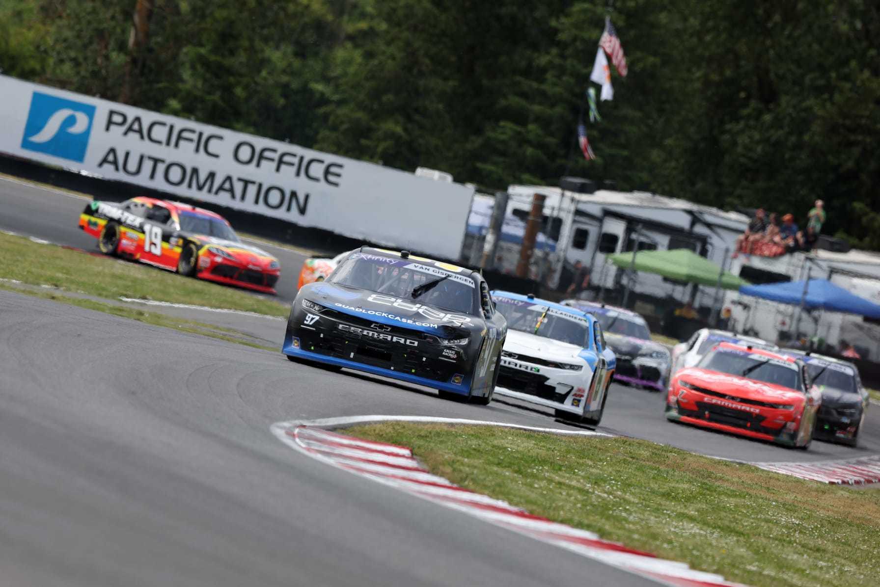 PORTLAND, OREGON - JUNE 01: Shane Van Gisbergen, driver of the #97 Quad Lock Chevrolet, drives during the NASCAR Xfinity Series Pacific Office Automation 147 at Portland International Raceway on June 01, 2024 in Portland, Oregon. (Photo by Meg Oliphant/Getty Images)