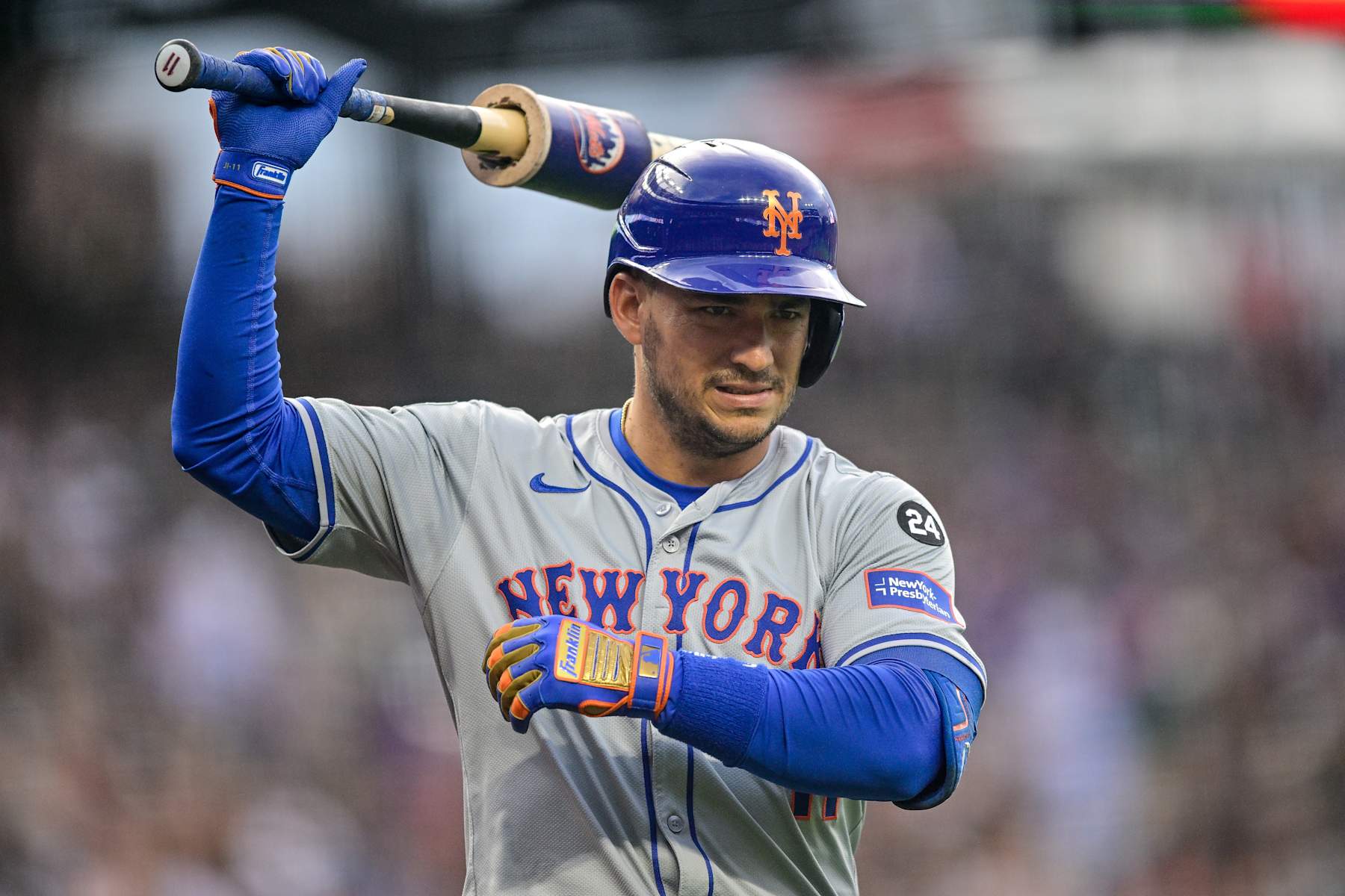 DENVER, COLORADO - AUGUST 7: Jose Iglesias #11 of the New York Mets prepares to bat against the Colorado Rockies in the first inning at Coors Field on August 7, 2024 in Denver, Colorado. (Photo by Dustin Bradford/Getty Images)