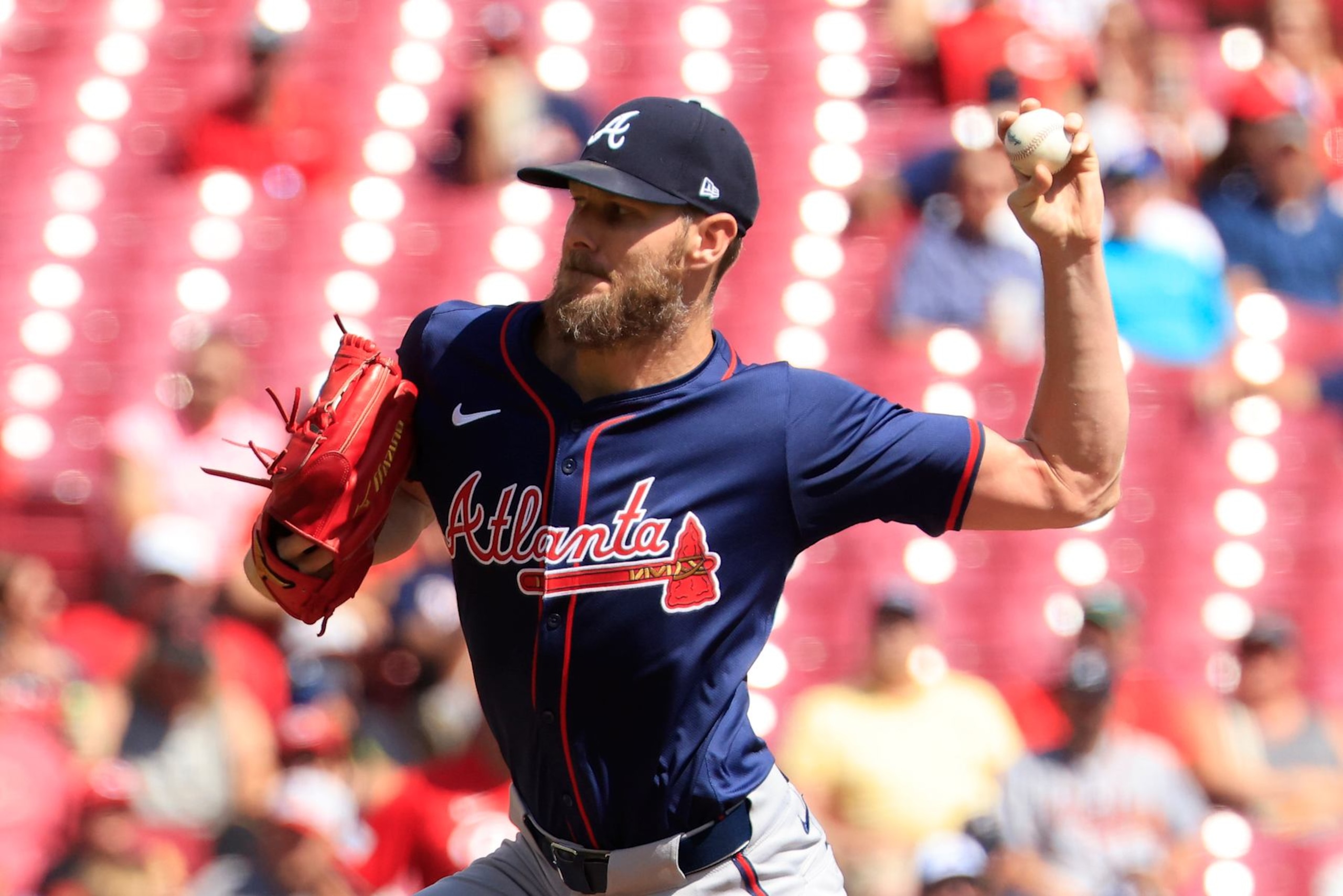 CINCINNATI, OHIO - SEPTEMBER 19: Chris Sale #51 of the Atlanta Braves throws a pitch against the Cincinnati Reds at Great American Ball Park on September 19, 2024 in Cincinnati, Ohio. (Photo by Justin Casterline/Getty Images)