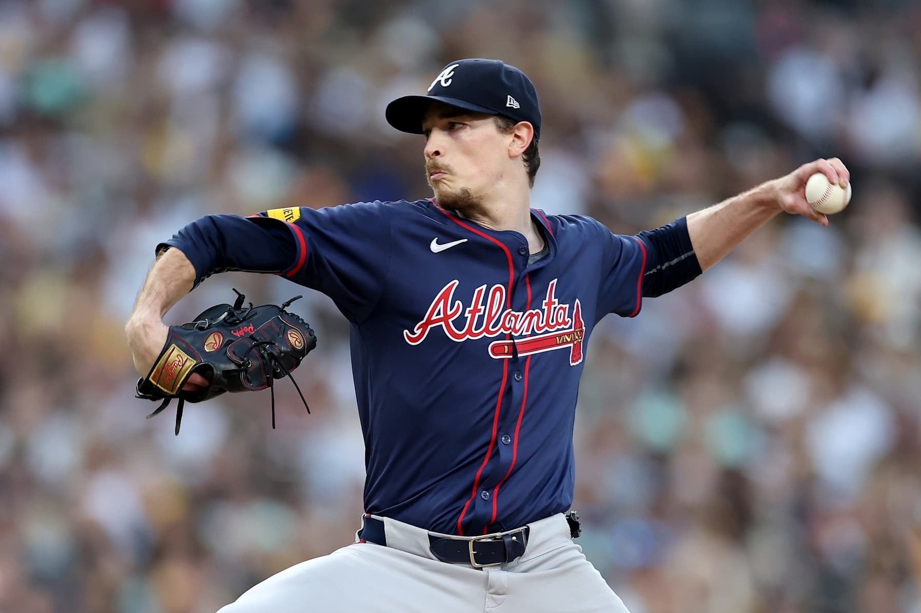 SAN DIEGO, CALIFORNIA - OCTOBER 02: Max Fried #54 of the Atlanta Braves throws a pitch against the San Diego Padres during the second inning in Game Two of the Wild Card Series at Petco Park on October 02, 2024 in San Diego, California. (Photo by Sean M. Haffey/Getty Images)