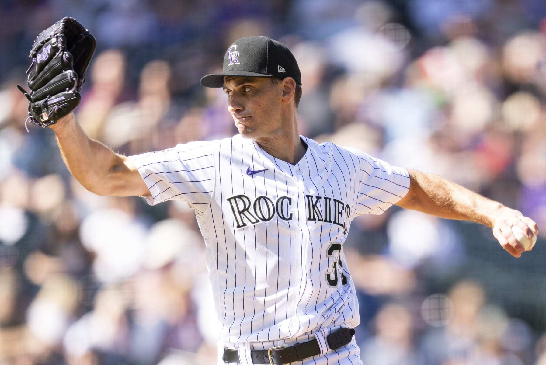 DENVER, CO - OCTOBER 1: Brent Suter #39 of the Colorado Rockies delivers a pitch during the first inning of a game against the Minnesota Twins at Coors Field on October 1, 2023 in Denver, Colorado. (Photo by Rachel O'Driscoll/Colorado Rockies/Getty Images)