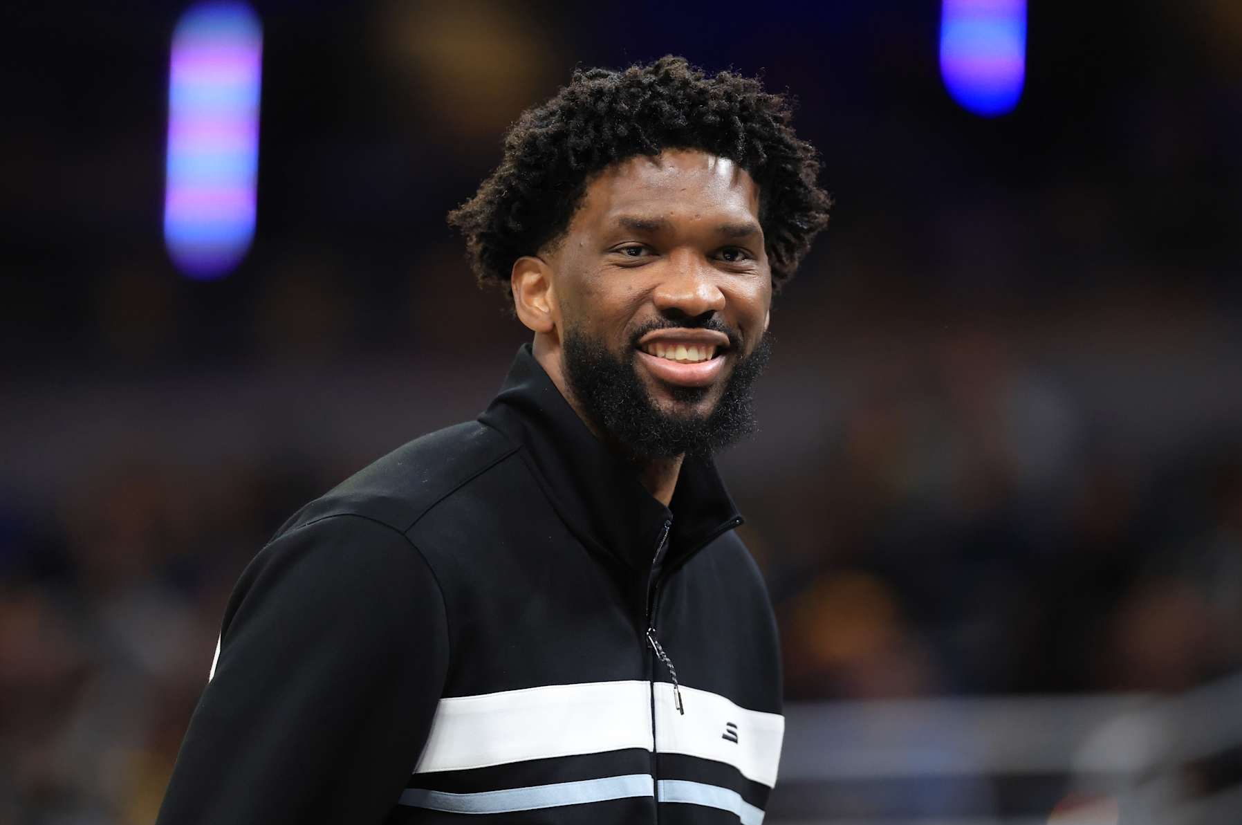INDIANAPOLIS, INDIANA - OCTOBER 27: Joel Embiid #21 of the Philadelphia 76ers looks on in the game against the Indiana Pacers at Gainbridge Fieldhouse on October 27, 2024 in Indianapolis, Indiana. NOTE TO USER: User expressly acknowledges and agrees that, by downloading and or using this photograph, User is consenting to the terms and conditions of the Getty Images License Agreement. (Photo by Justin Casterline/Getty Images)