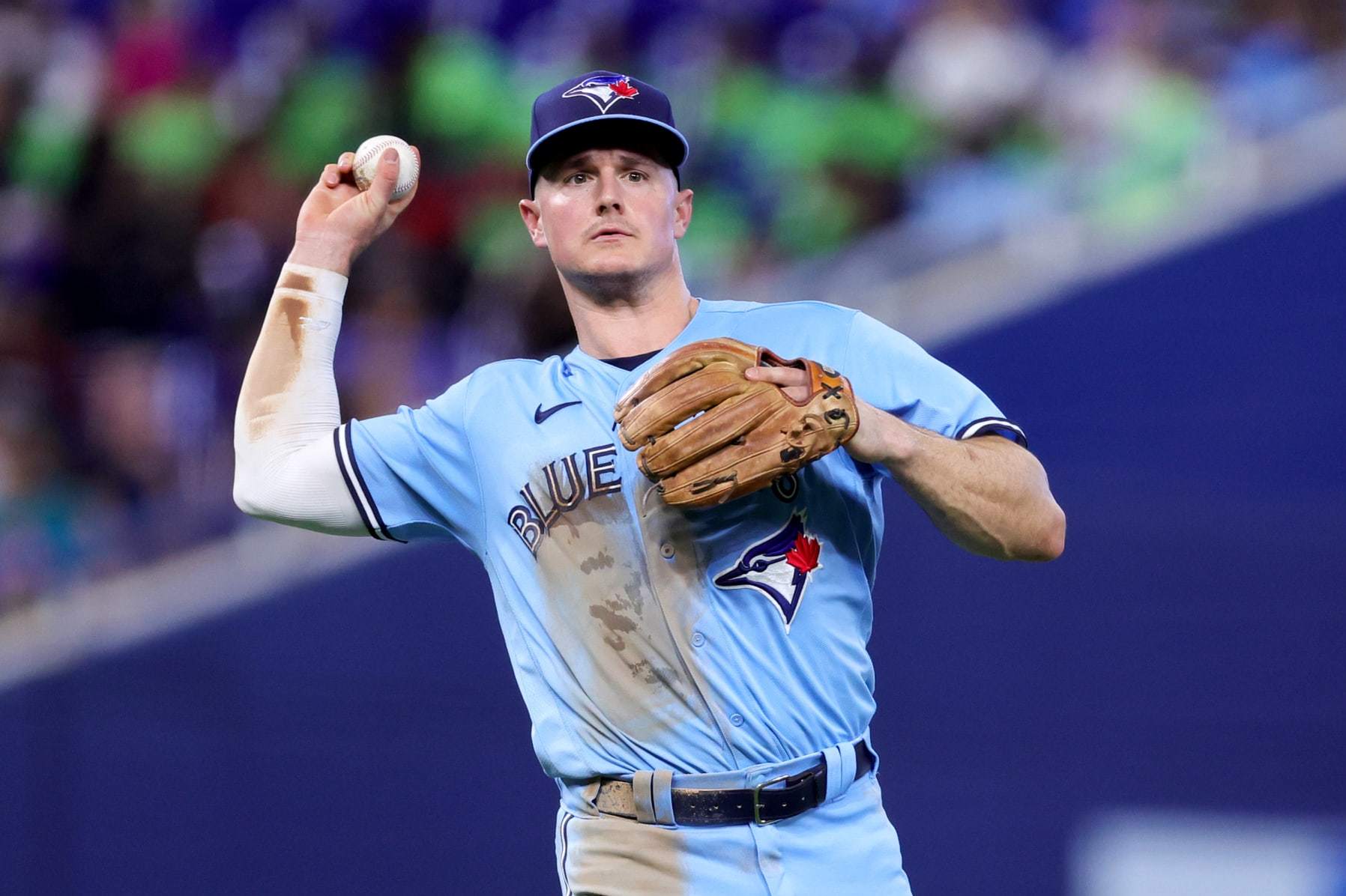MIAMI, FLORIDA - JUNE 21: Matt Chapman #26 of the Toronto Blue Jays in action against the Miami Marlins during the sixth inning at loanDepot park on June 21, 2023 in Miami, Florida. (Photo by Megan Briggs/Getty Images)